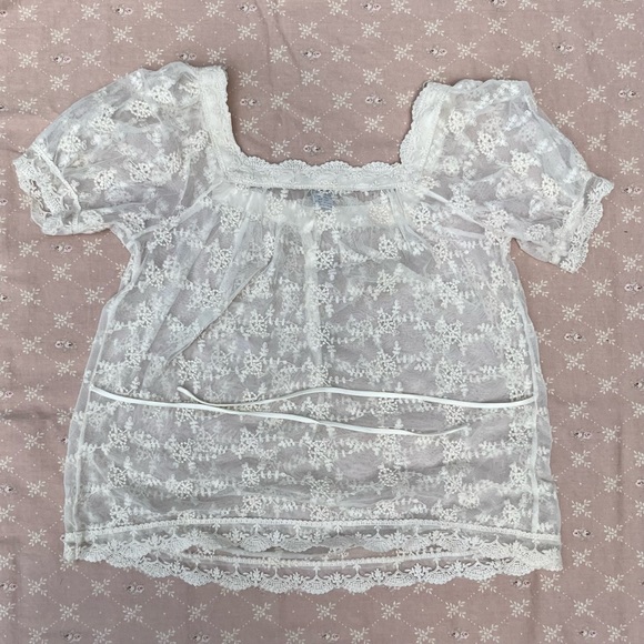 SOLD Ultra Pink White Lace Camisole Puffed Sleeves Size Small - Picture 5 of 5